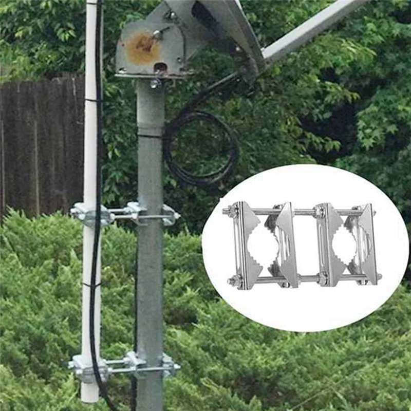 WHYY-Double Antenna Mast Clamp V Jaw Block Patio Umbrella Holder Heavy Duty Pole Topole Antenna Mast Clamp
