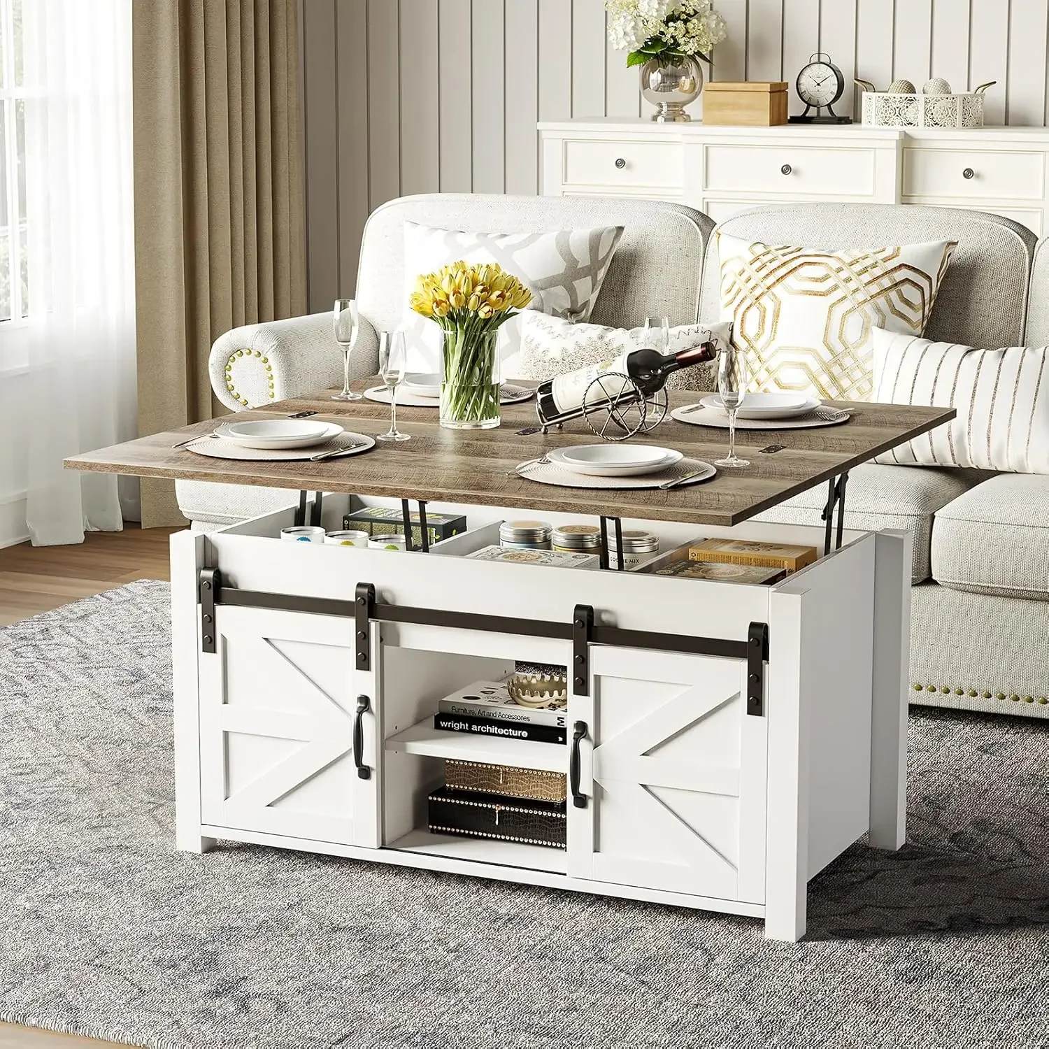 Coffee Table Lift Top, 4 in 1 Multi-Function Convertible Coffee Table with Hidden Compartment