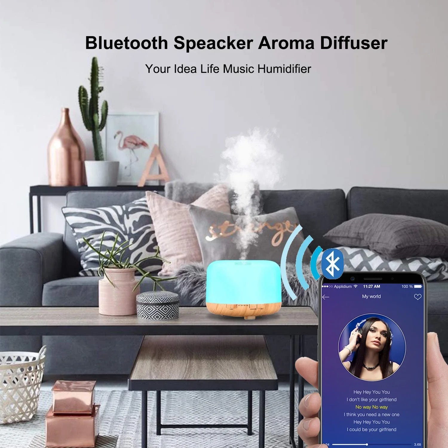 

For Portable Nebulizing Ultrasonic Air Humidifier Music Speaker Essential Oil Aroma Diffuser With 7 Colors Led Lights