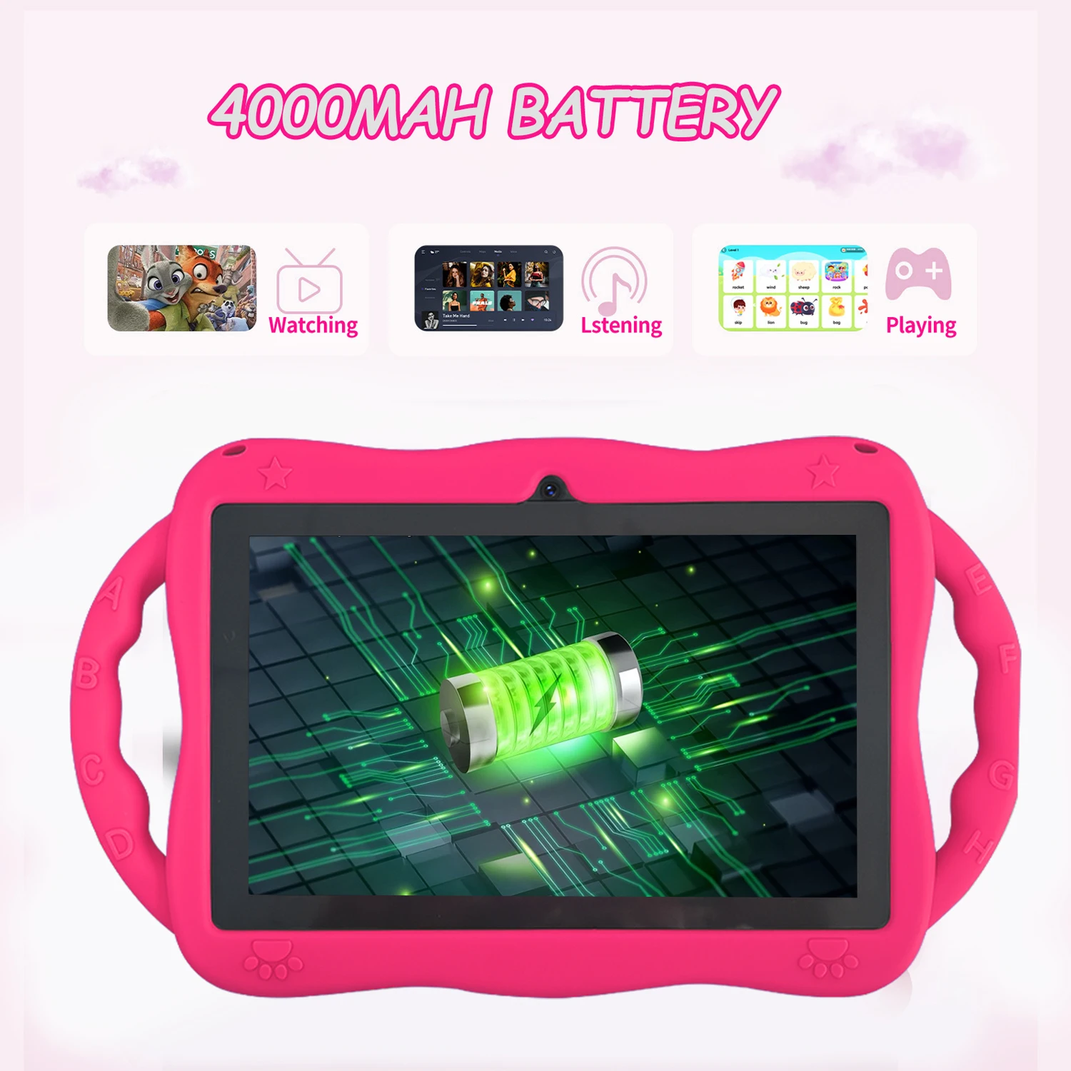 7.0 Inch WiFi Kids Tablet with Cartoon Pattern 64GB ROM Android 13 Google Certified Learning Education Games
