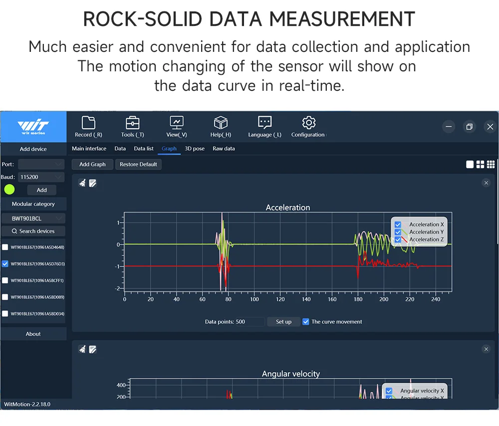 Bluetooth Accelerometer BWT901CL 200Hz MPU9250 AHRS 9-Axis Gyroscope+Angle(XY 0.05° Accuracy)+Magnetometer with Kalman Filter