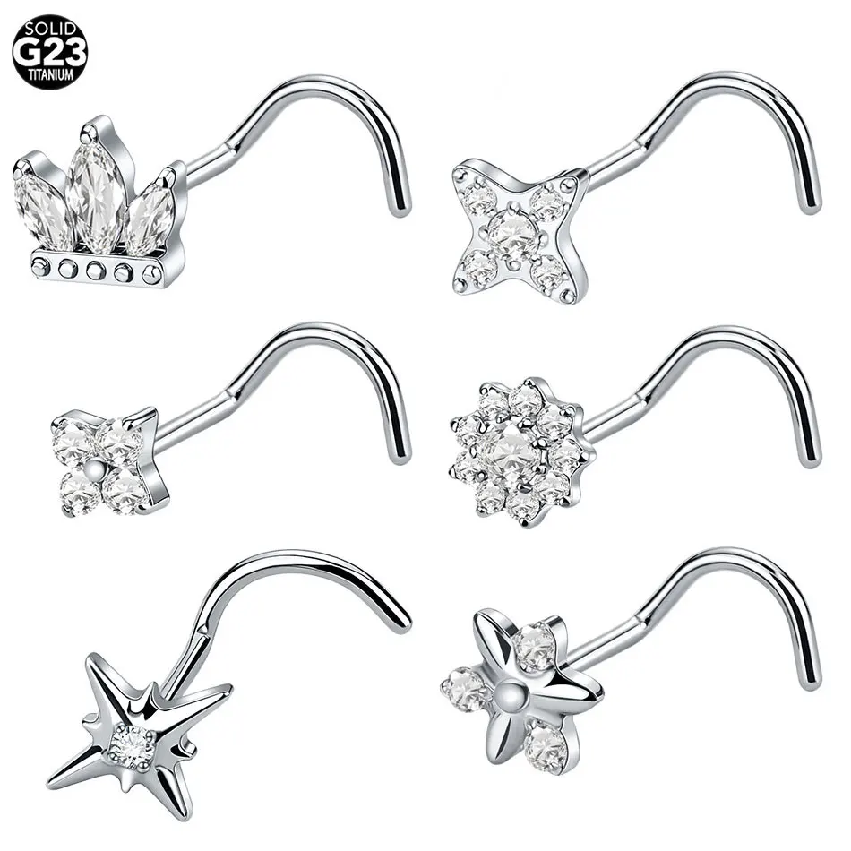 1/5 Piezas Piercings de Titanio ASTM F136 con Zirconia Marquise y Flor de CZ para Nariz y Narina, Joyería para Mujer 20G