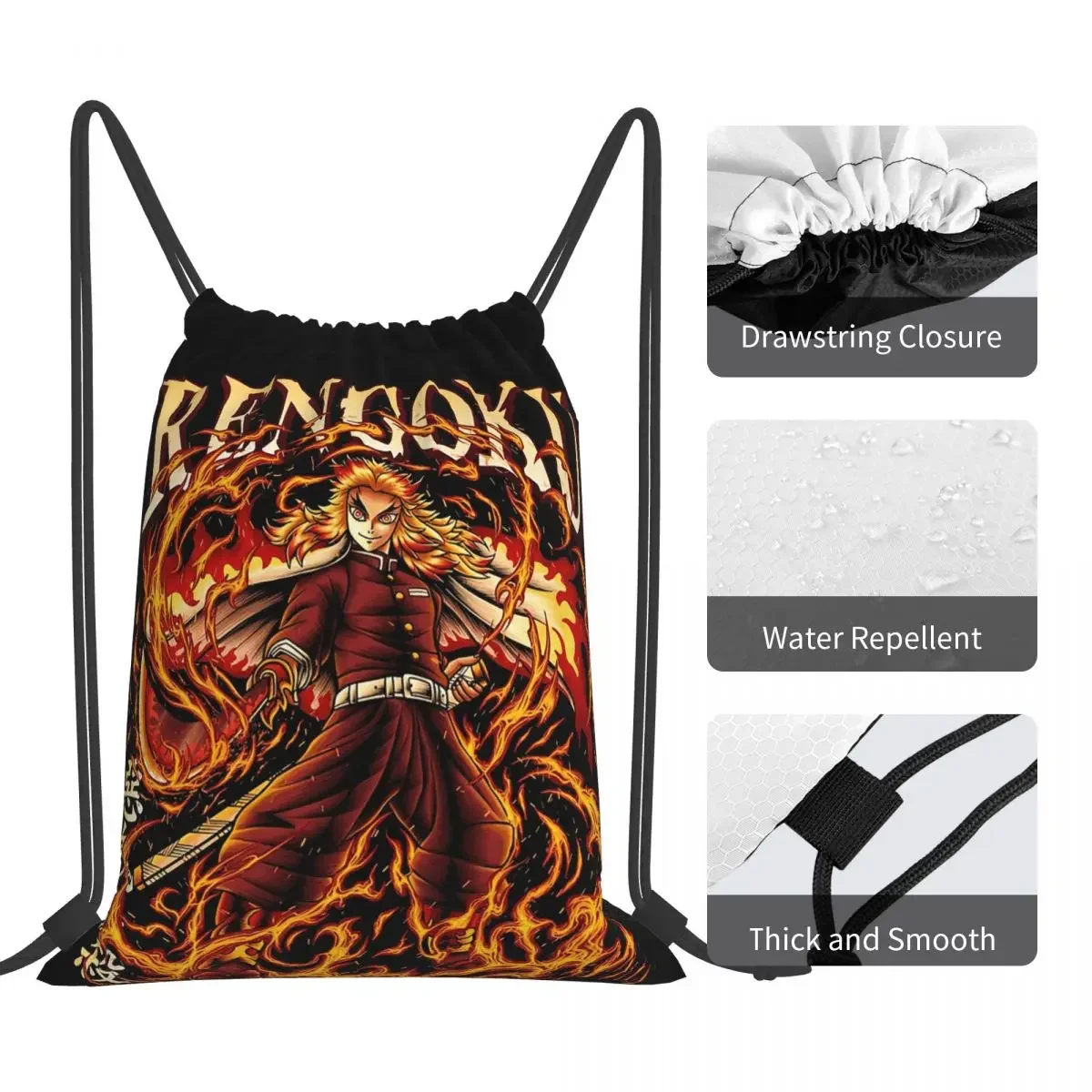 악마 슬레이어 Rengoku 배낭 패션 휴대용 Drawstring 가방 스포츠 가방 남자 여자 학교 가방