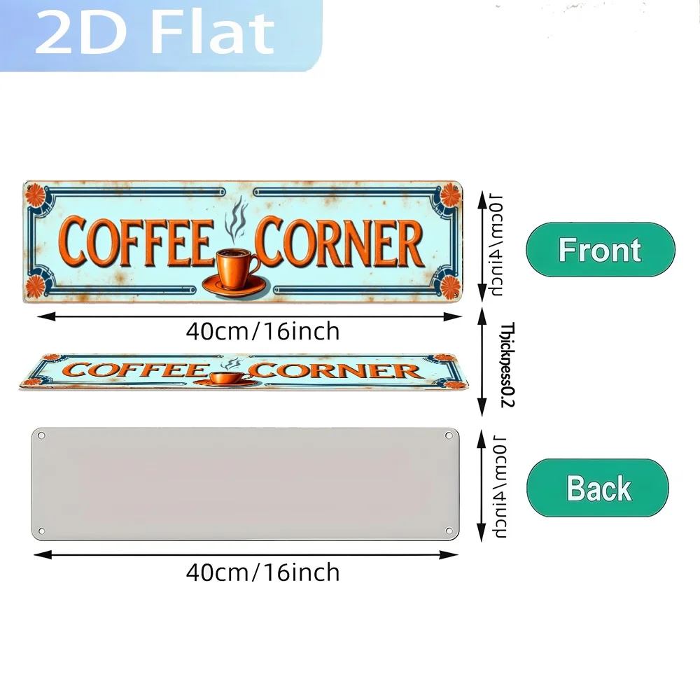 Placa de Metal Plana 2D, 1 peça, Placa de Canto com Xícara Decoração de Parede para Interior/Exterior, Placa Festiva Multiuso