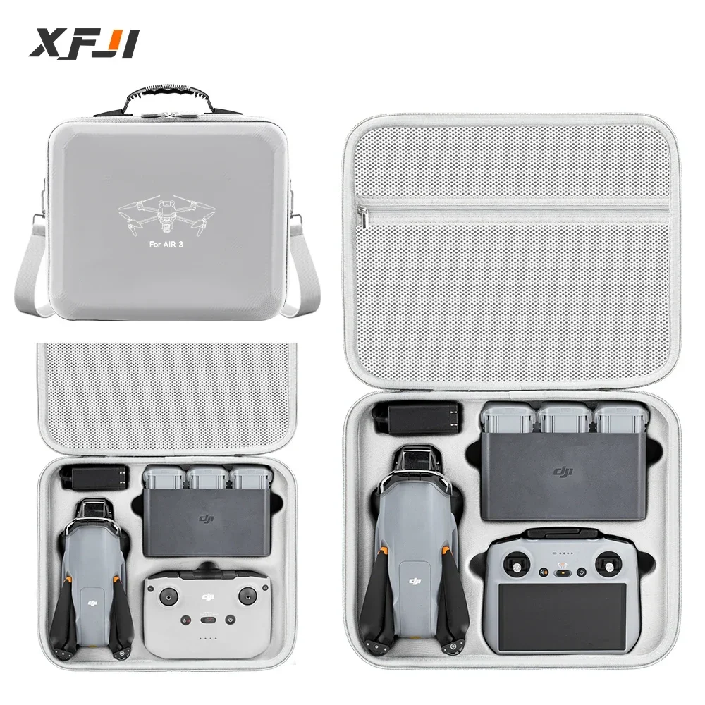 XFJI Portable Carrying Case for DJI Air 3/Air 3S Storage Box DJI Air3S Hard Case Drone Accessories Handbag PU Splash-proof Bag