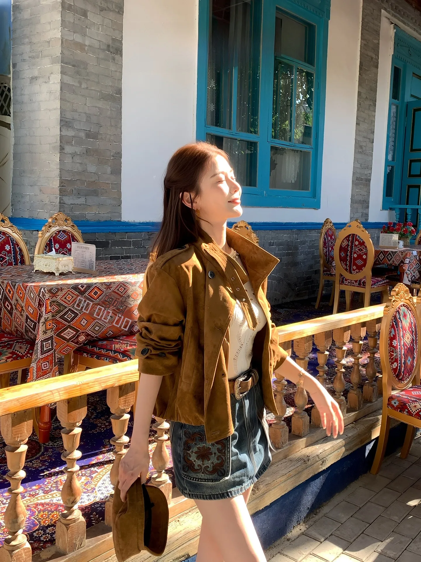 Jaqueta Feminina Casual Solta de Couro Retrô Americana AZZHEN com Franjas e Zíper em Fibra de Poliéster para Outono