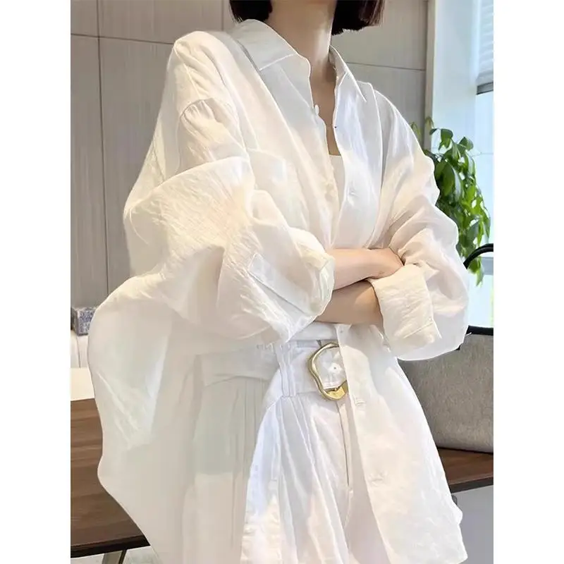 

Women Spring Summer Style Long Blouses Shirts Lady Korean Style Loose Long Sleeve Solid Color Cardigan Blusas Tops