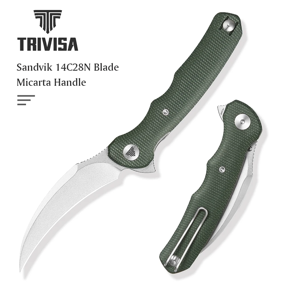 

TRIVISA Lacerta-04G EDC Pocket Folding Knife 14C28N Blade Micarta Handle, Camping Hunting Fishing Outdoor High quality Tool