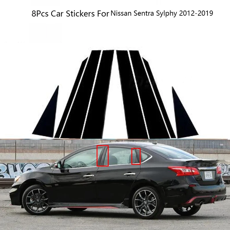 

8Pcs/Set Carbon Fiber Black Door Window BC Column Pillar Post Trim Cover PC Material Stickers For Nissan Sentra Sylphy 2012-2019