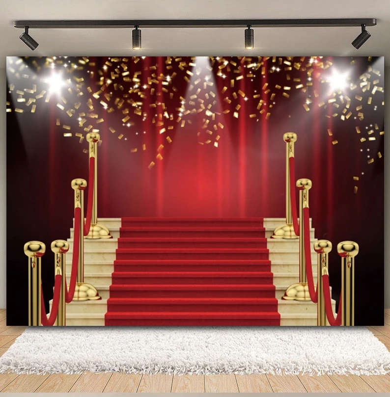 VIP Red Carpet Stage Backdrop for Photography Movie Night Film Celebrity Party Celebration Birthday Party Photo Background Props