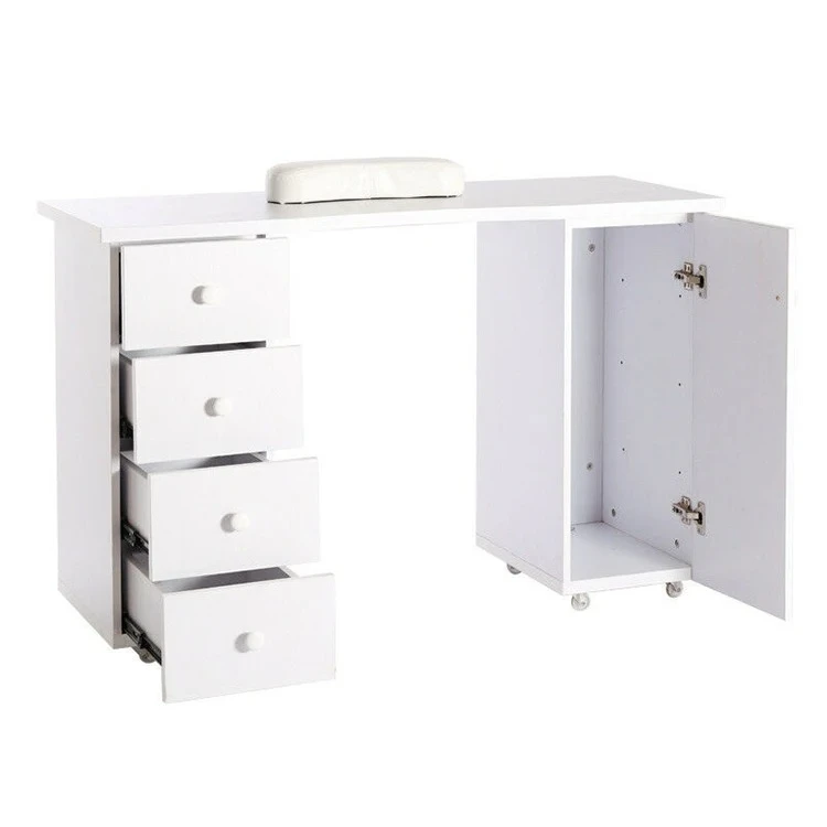

Modern Design Beauty Salon Furniture White Movable Four Storage Space Manicure Table