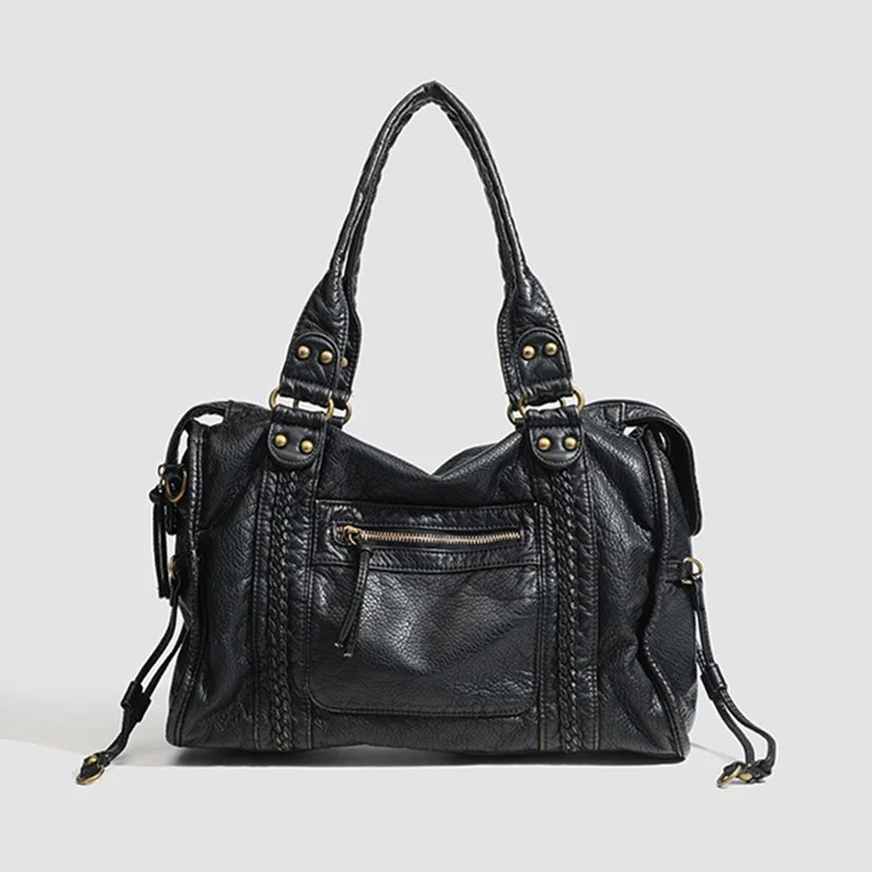 

Роскошные брендовые сумки на плечо из мягкой искусственной кожи для девочек, черные сумки-тоут, Новое поступление Y2K, большие мотоциклетные сумки через плечо для женщин