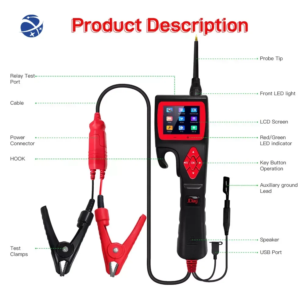 Jdiag P200 Car Circuit Analyzer Diagnostic Tool Power Probe Diagnose Vehicle Electrical System Circuit Problem Battery Testers