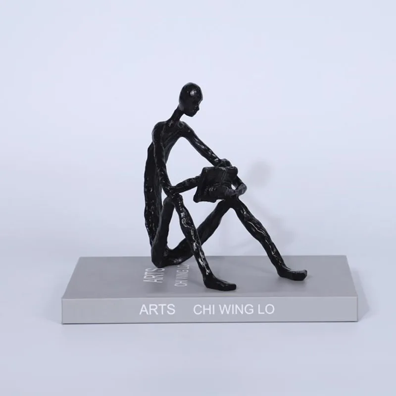 Metal Figure Sculpture Abstraction Portrait Reader Cast Iron Decorative Figurines Black Man Home Decoration Accessories
