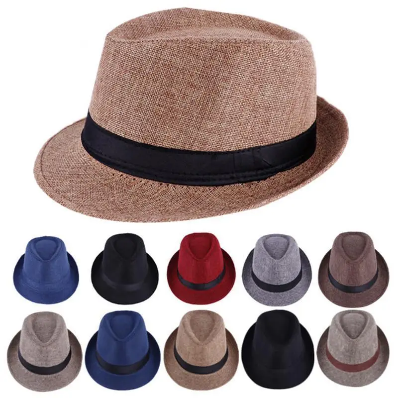 Men Cotton Linen Jazz Hat Top Hat English Gentleman Style Fashion Casual Sun Protection Fedora Hat Gift