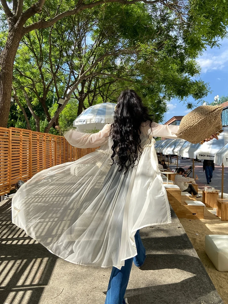 

Легкая блузка с цветочным принтом «Цветущая вишня», V-образный вырез, полупрозрачная, с длинными рукавами, средней длины, из нейлона и спандекса, однотонная