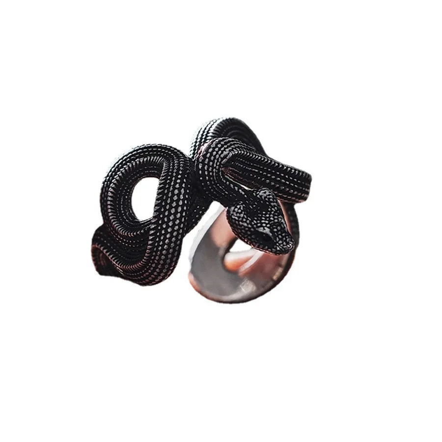 Rock Black Color Python Men Ring Vintage Punk Adjustable Ssnake Open Ring For Women Hip Hop Jewelry image 6