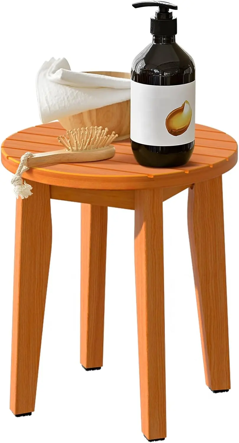 

Round 16 Inch Bamboo Waterproof Shower Bathroom Stool Chair, Duty Wooden Bath Corner Shaving Legs Bench Seat (Honey Bamboo, X