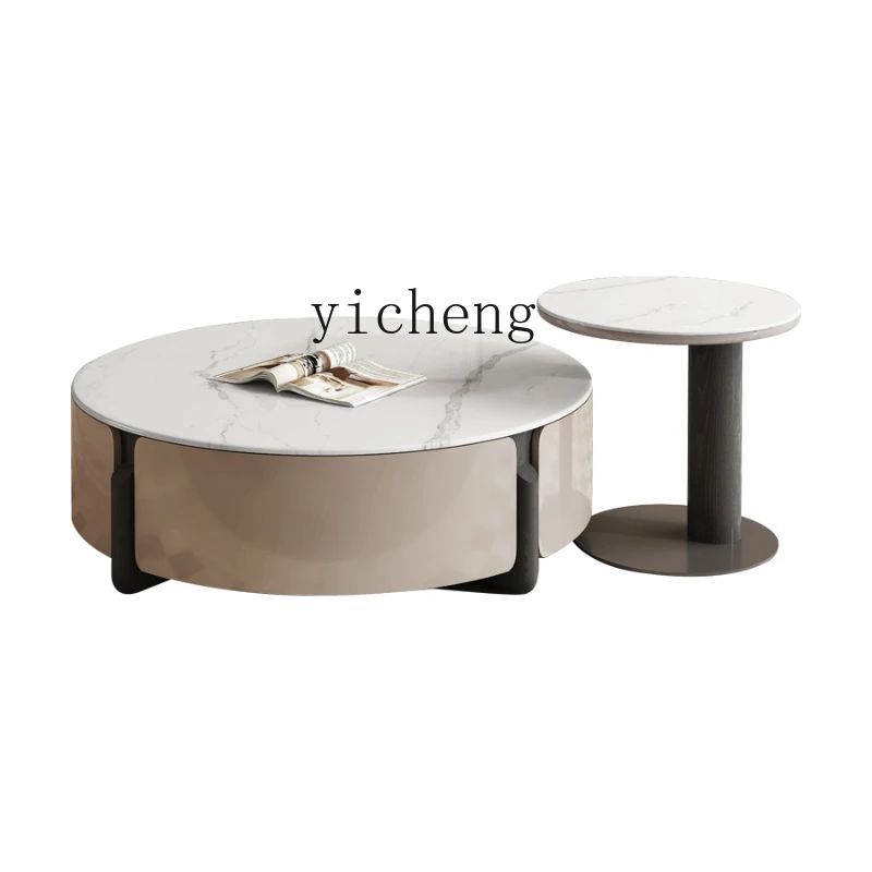 

XL Cream Style Microlite round Coffee Table Light Luxury TV Cabinet Unit Luxury Stone Modern