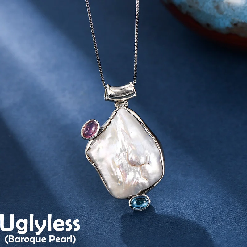 

Uglyless Natural Irregular Geometric Baroque Pearls Pendants Necklaces Women Stunning Organic Pearls Jewelry 925 Silver NO Chain