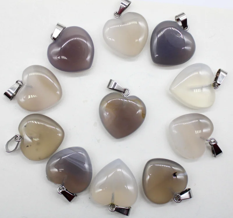 Natural Stone Opal Agates Crystal 20mm Heart Shape Pendant Charms For Diy Earrings Necklaces Jewelry Making Decorative 12pcs/lot