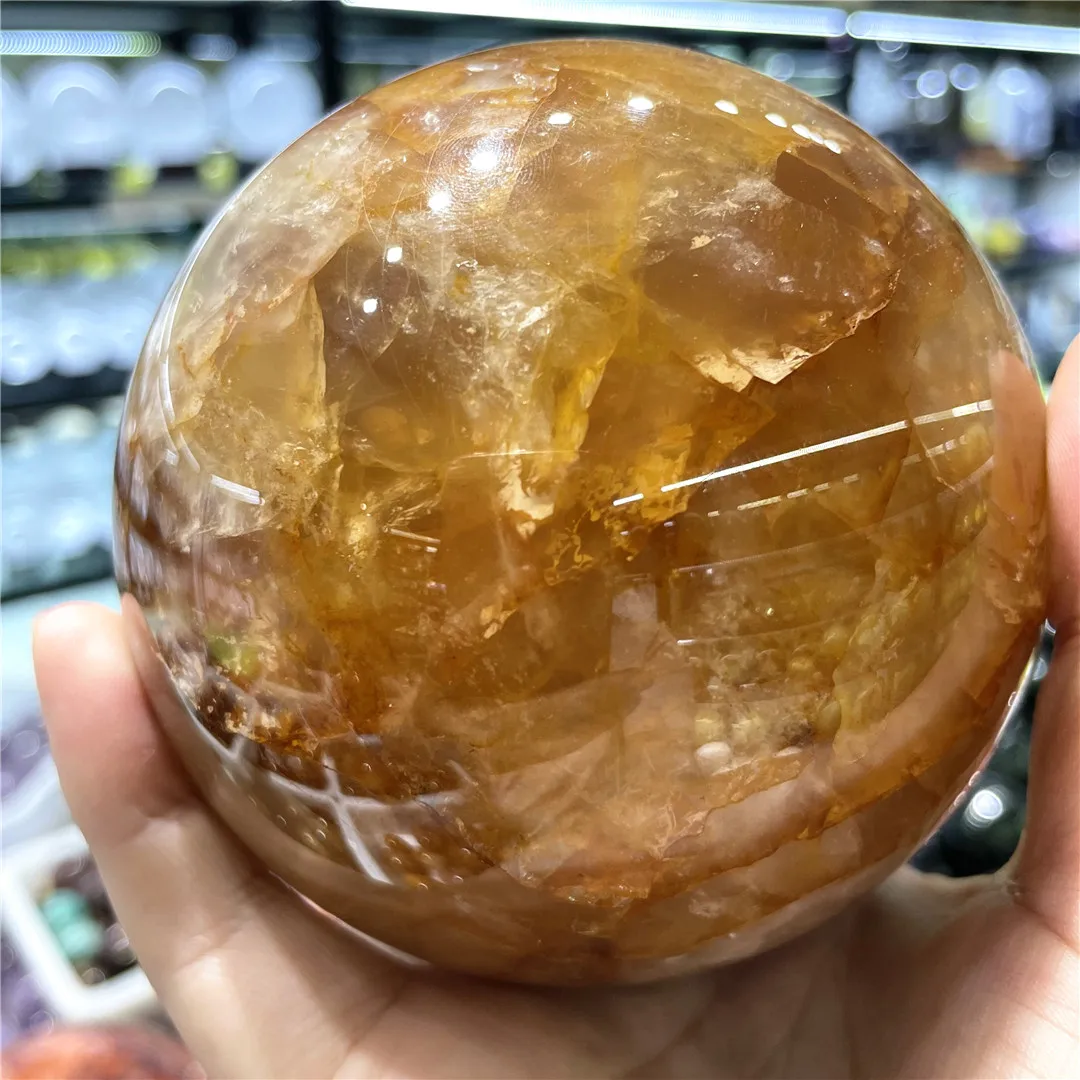 

6-10cm Natural Yellow Fire Quartz Crystal Stone Ball Mineral Rocks Spheres Feng Shui Decorations Living Room Collectibles