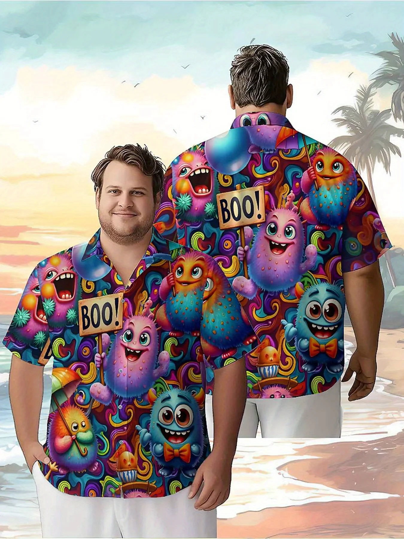 

Men's Plus Size Hawaiian Shirts Colorful Planet pattern, Summer Casual Tops, Suitable for Outdoor and Party, Streetwear