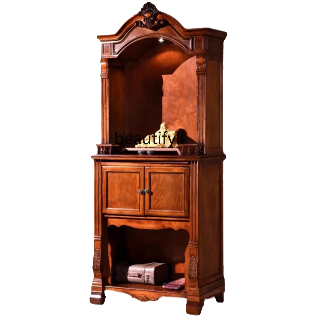 

American solid wood shrine, God of Wealth, Guanyin Bodhisattva table, Buddhist cabinet, Buddhist hall hanging cabinet