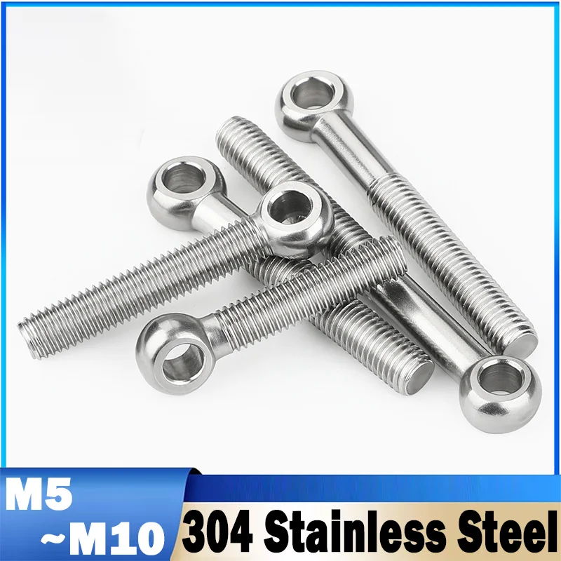 304 Stainless Steel Ring Link Bolt M5 M6 M8M10 Fisheye Eye Slip Hole Screw,Full Thread Machinery Shoulder Swing Lifting Eye Bolt