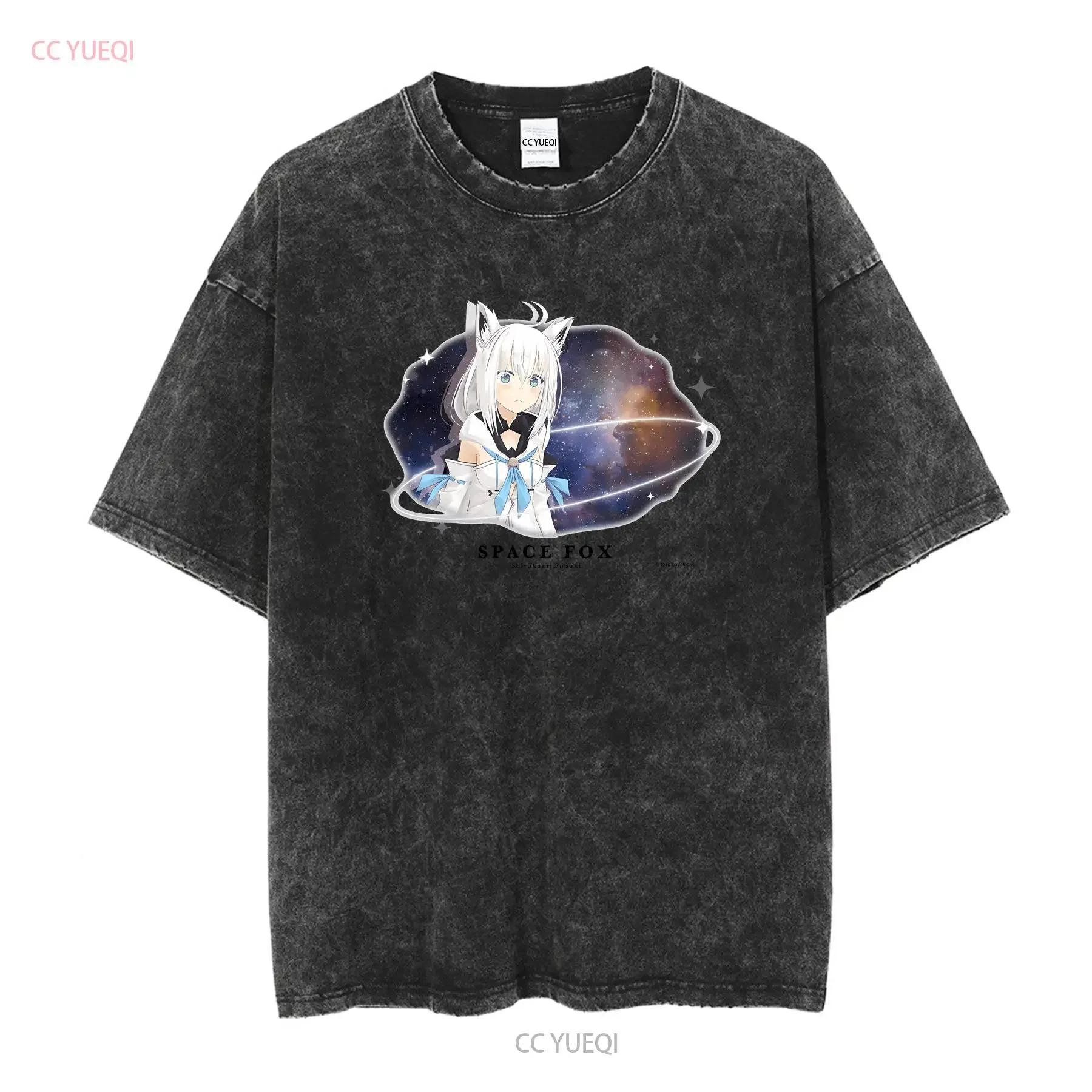 Hololive Shirakami Fubuki Virtual Youtuber T shirt White L Size Japan Limited vintage Washed Casual graphic Stretched Slightly