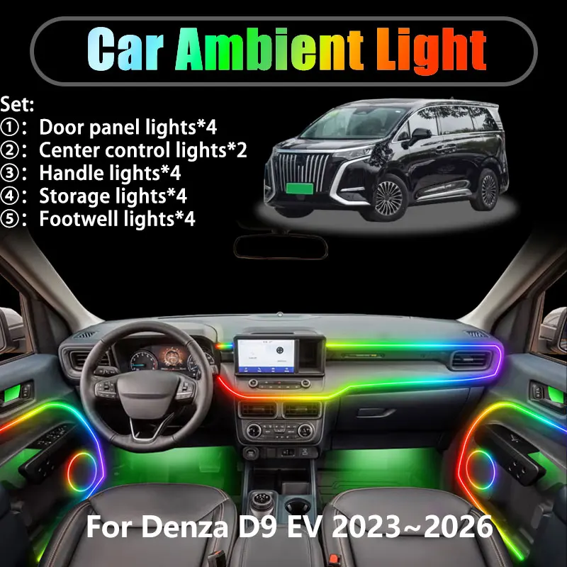 

For Denza D9 EV 2023 2024 2025 2026 2/18 in 1 Car ambient lighting Led trunk interior led lights USB RGB Ensemble Streamer Auto