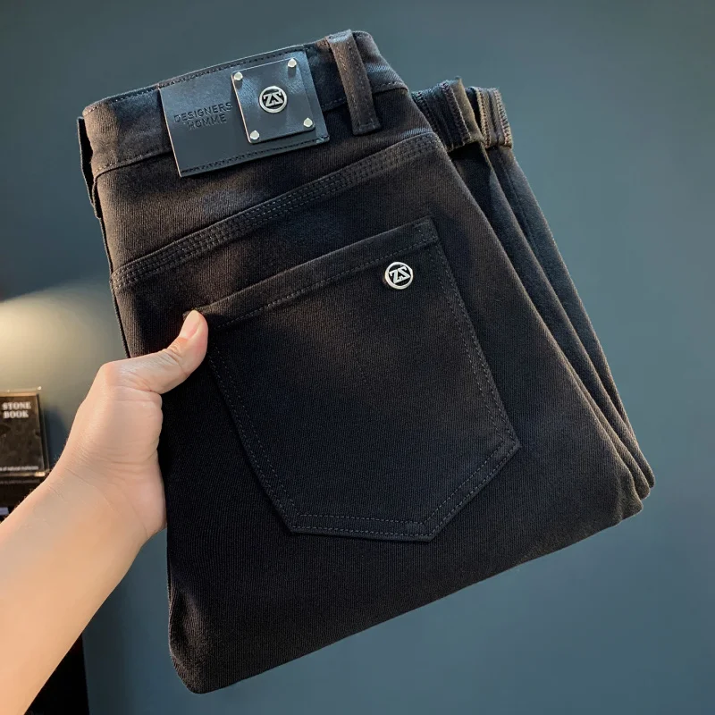 

Высококачественные черные джинсы, мужские модные повседневные брюки с микро средней талией, тренд осени 2025 года, легкие роскошные брюки