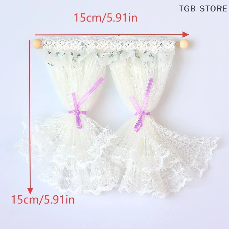 1/12 Lace Curtains Model Dollhouse Bedroom Living Room Decoration Dolls House Furniture Accessories Micro Scene Decor