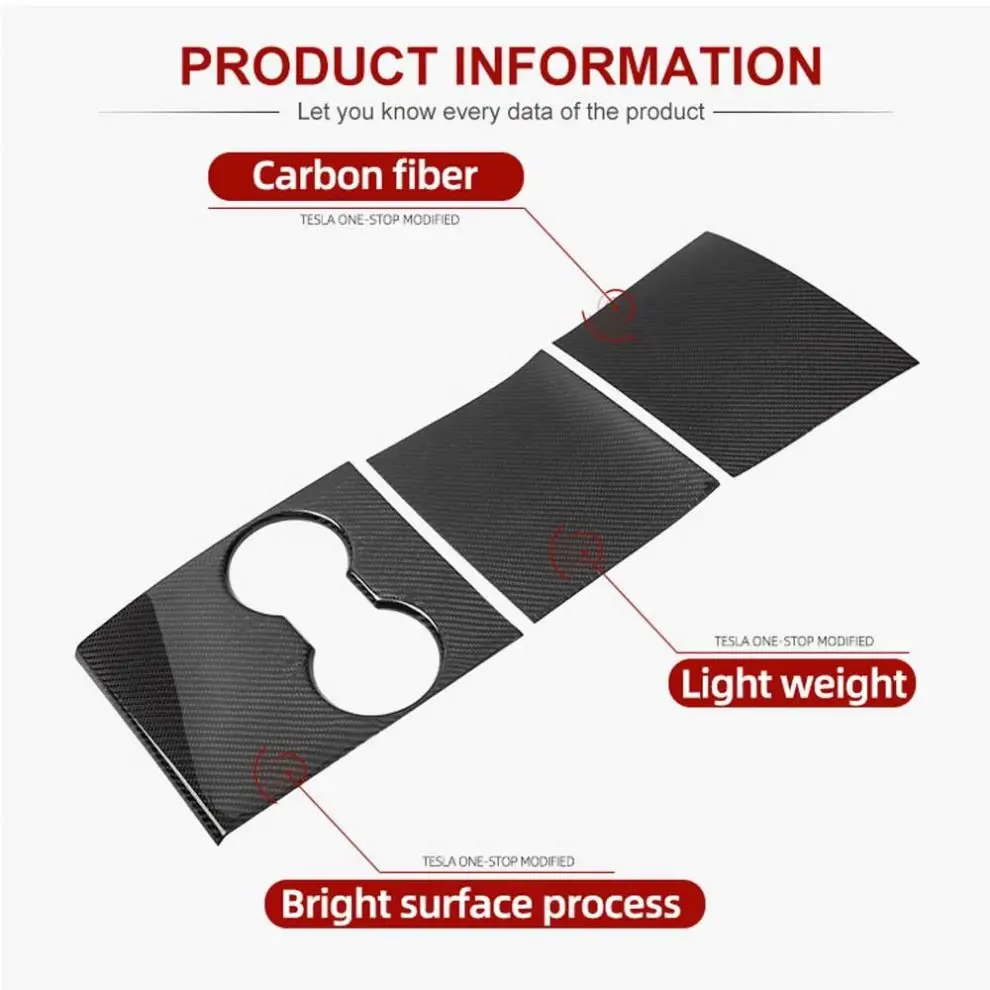 New Energy Vehicle Parts & Accessories Real Carbon Fiber Center Console Protective For Tesla Model 3 2017-2021 Accessory Model3