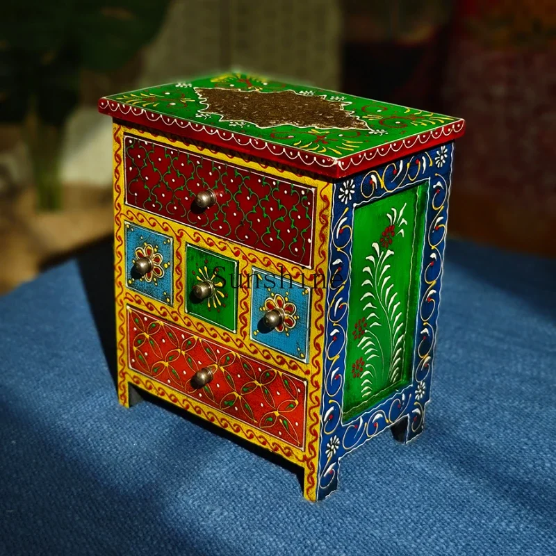 

Solid wood painted jewelry storage box Indian handmade vanity case