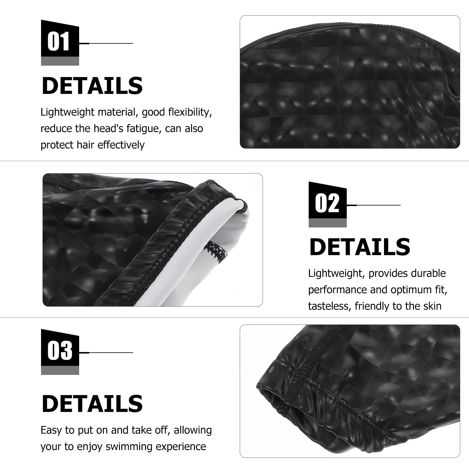 قبعات سباحة مقاومة للماء للبالغين، مادة PU خفيفة الوزن، سهلة الارتداء تقلل من تعب الرأس، ملحقات حمام السباحة #6