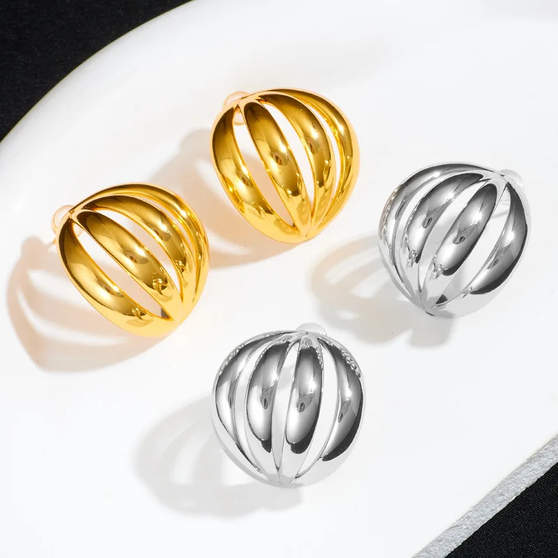 

Brass With 18K Half Ball Cutout Hoop Earrings Punk Party Gown Runway rare Boucle d'oreille Korean Japan Style Fashion