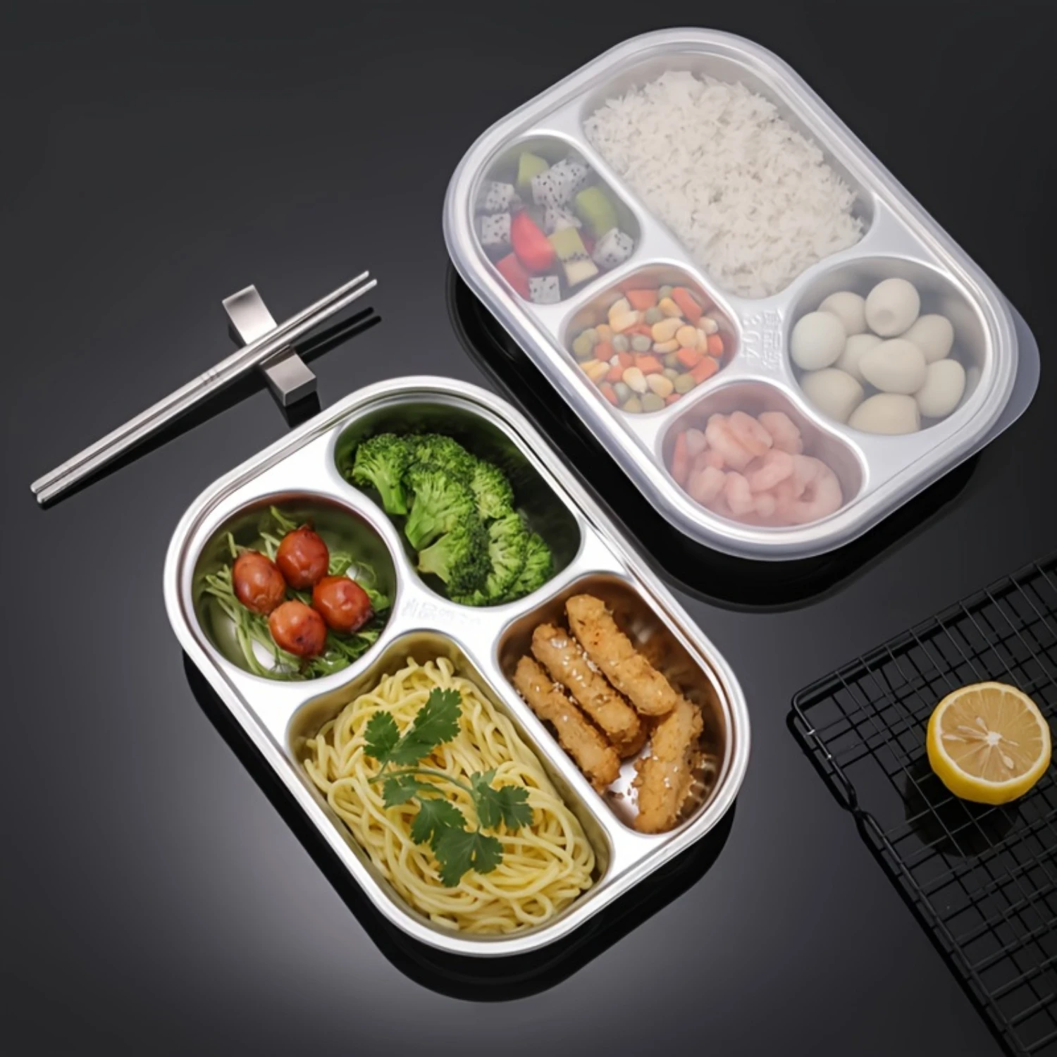 1pc, 304 Stainless Steel Dining Plate, Divided Fast Food Plate, Four/five Compartments, Suitable For Students, Adults, Cafeteria