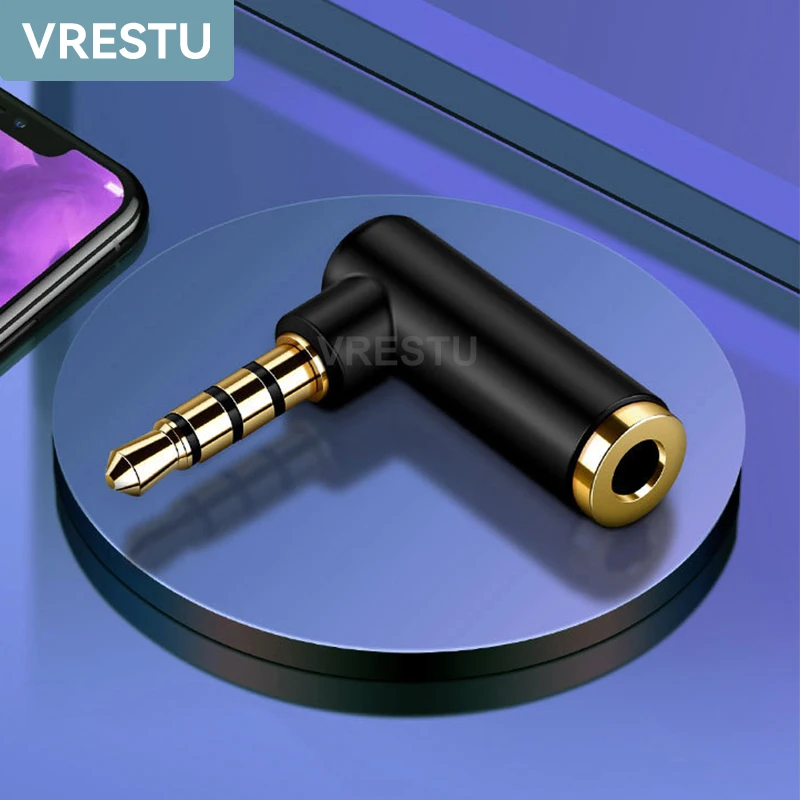 L Shape Jack 3 5 Male to Female Gold-plated Connector 3.5 Jack Right 90 Degree Angle 3.5mm 4Pole Male Audio Stereo Plug Adapter