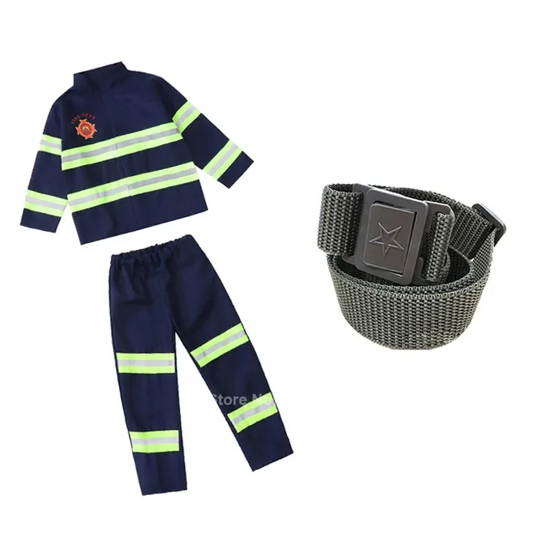 New Year Halloween Costume for Kid Firefighter Uniform Children Cosplay Fireman Role Play Fancy Clothes Boy Fancy Party Cosplay