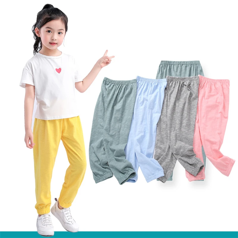 Summer Children Pants 100% Cotton Thin Breathable Prevent Mosquito Pants Kids Solid Color Trousers Boys Girls Long Loose Bottoms