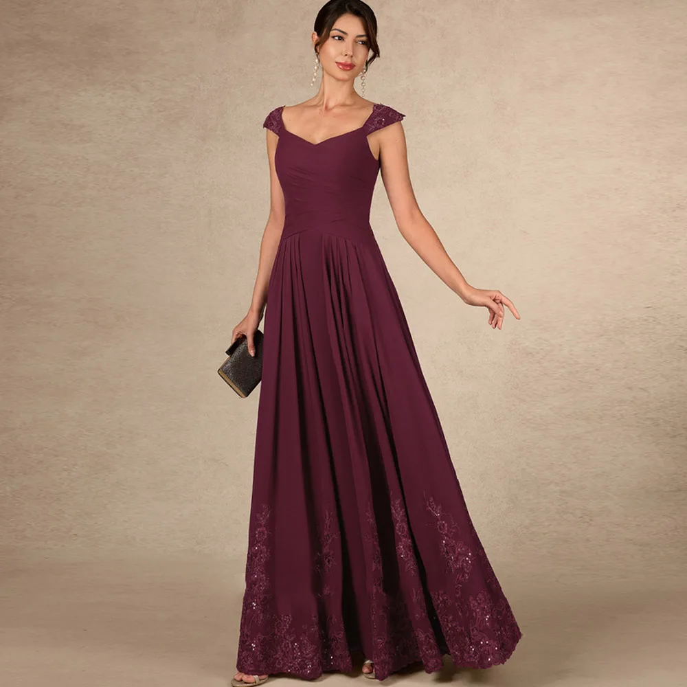 Customized Mother of The Bride Dress Sleeveless V Neck Lace Sequined Applique A Line Chiffon Wedding Guest Gown Party Dresses