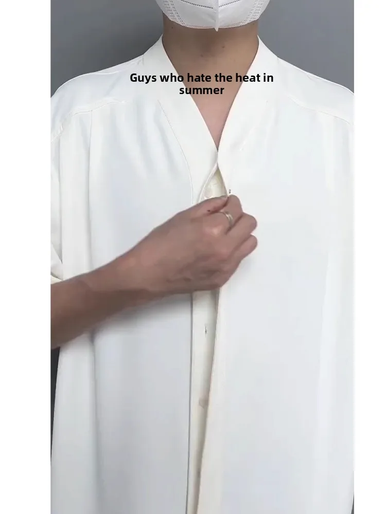 

Новый китайский Sle V-Ne Ice Silk irt мужской ort Sve летний тонкий легкий драпинг Cool Feeling High-End Sensation irt