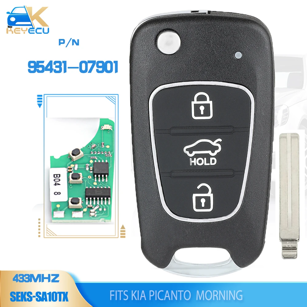 

KEYECU P/N: 95431-07901 Upgraded Flip Remote Key Fob 3 Button 433MHz ID46 Chip for Kia Morning