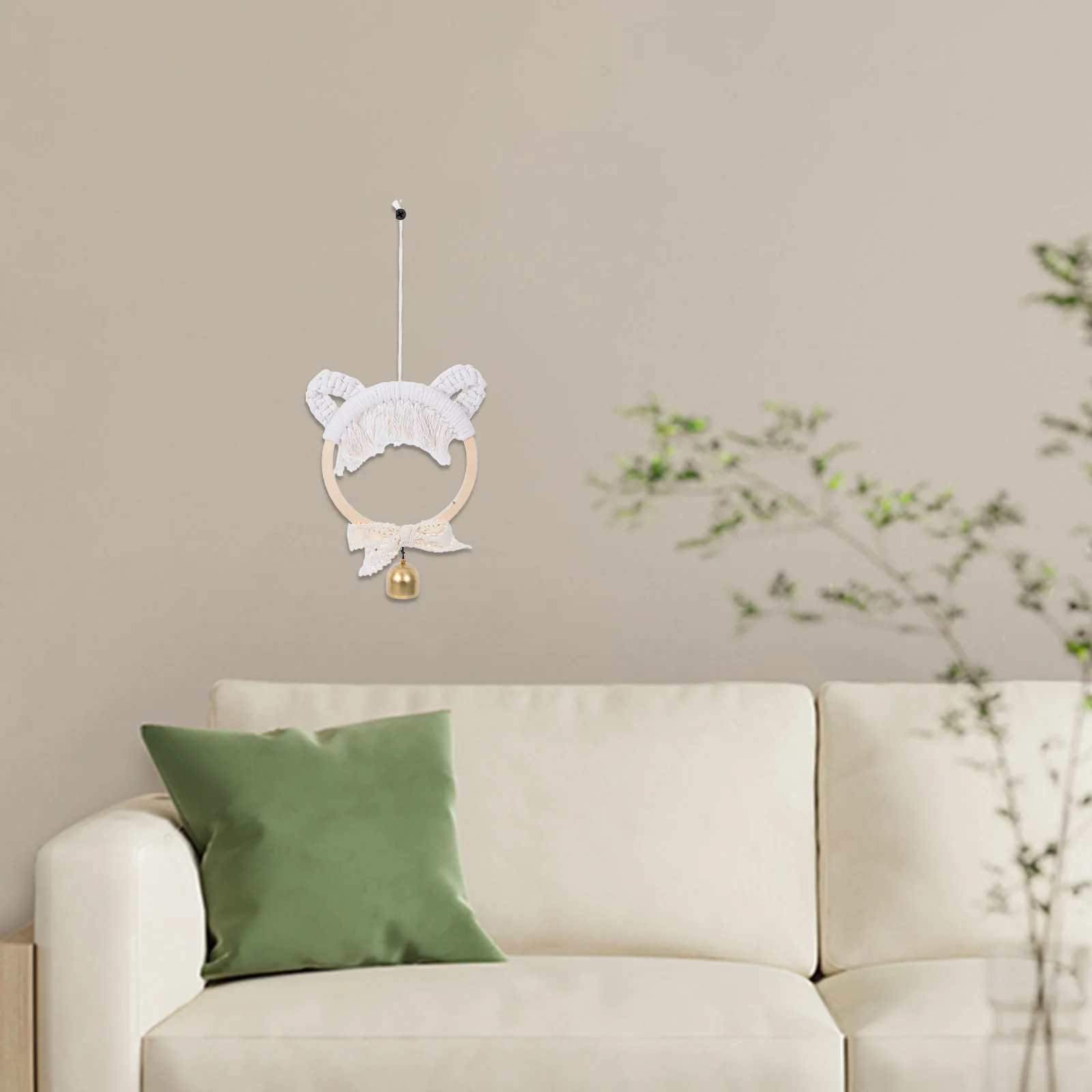 

Nordic Style Woven Cat Bell Decoration Handmade DIY Hanging Ornament Home Wall Decor Tinkling Bell Cat Lovers Handmade Knitting