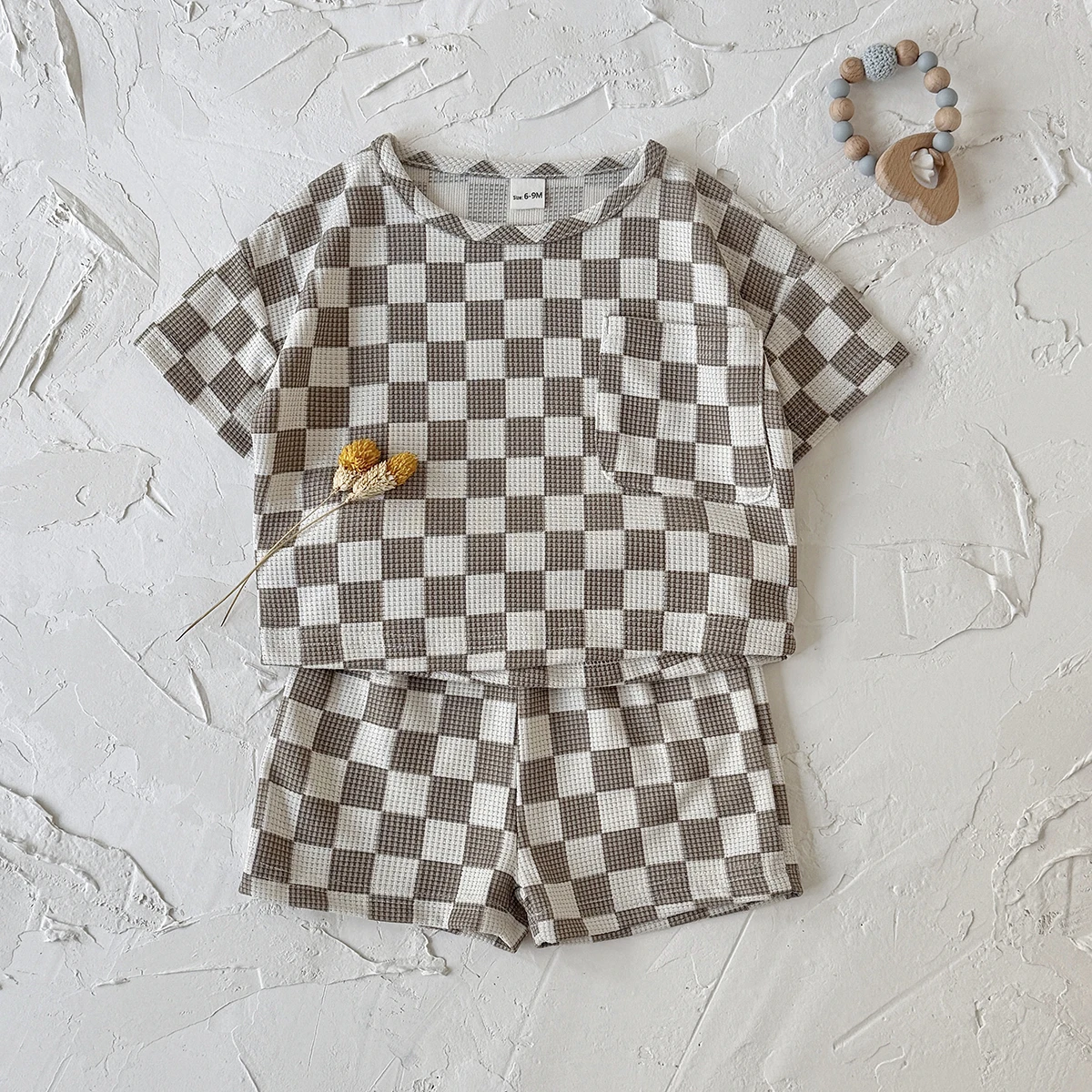 Summer Striped Clothes Children Causal Checkerboard Short Sleeve T-Shirts + Shorts 2Pcs Unisex Boys Loose Casual Clothing 0-3Y