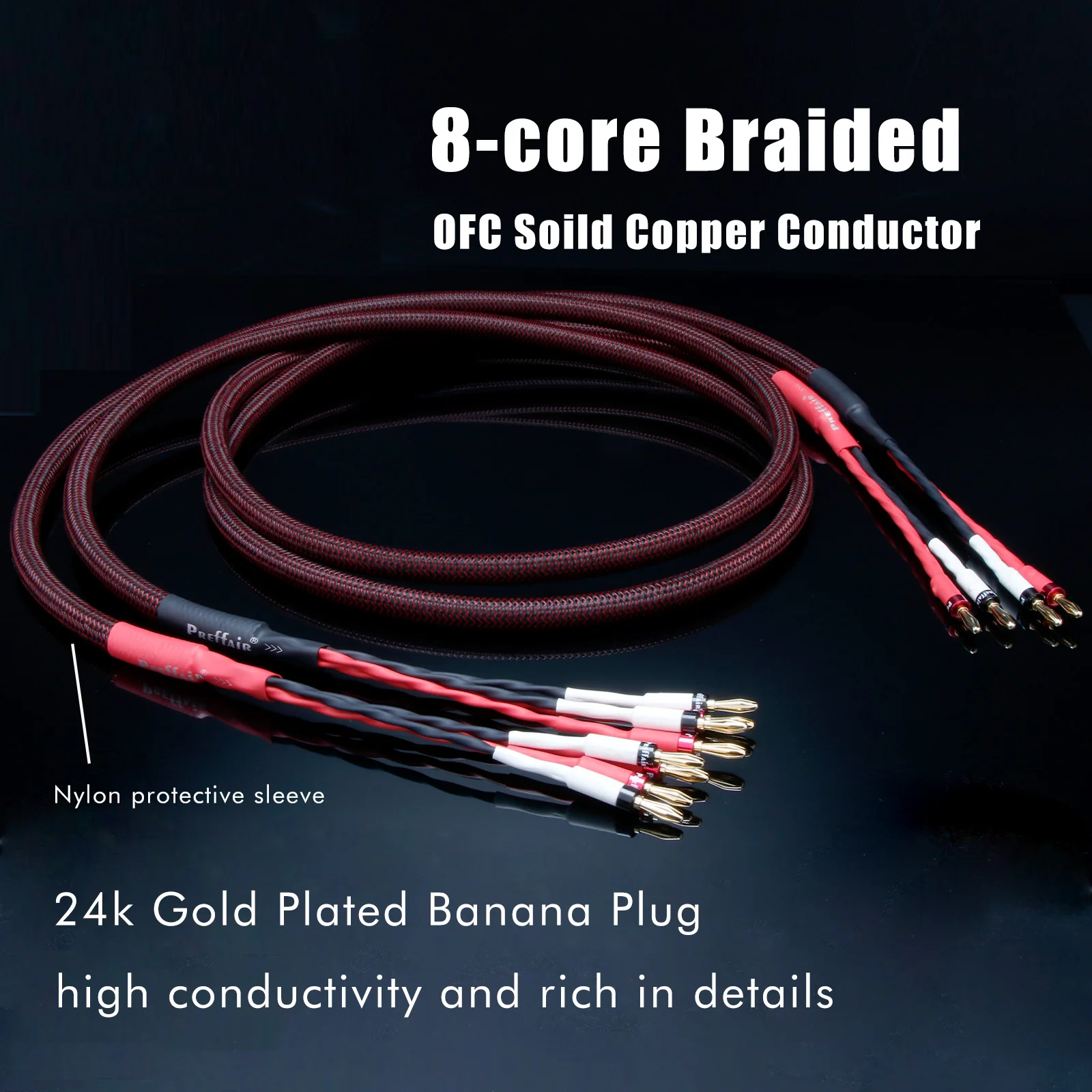 

Пара высокочистого 6N OFC сердечника с 2 бананами на 4 банана, штекер из 24-каратного золота, звуковой кабель для усилителя динамика