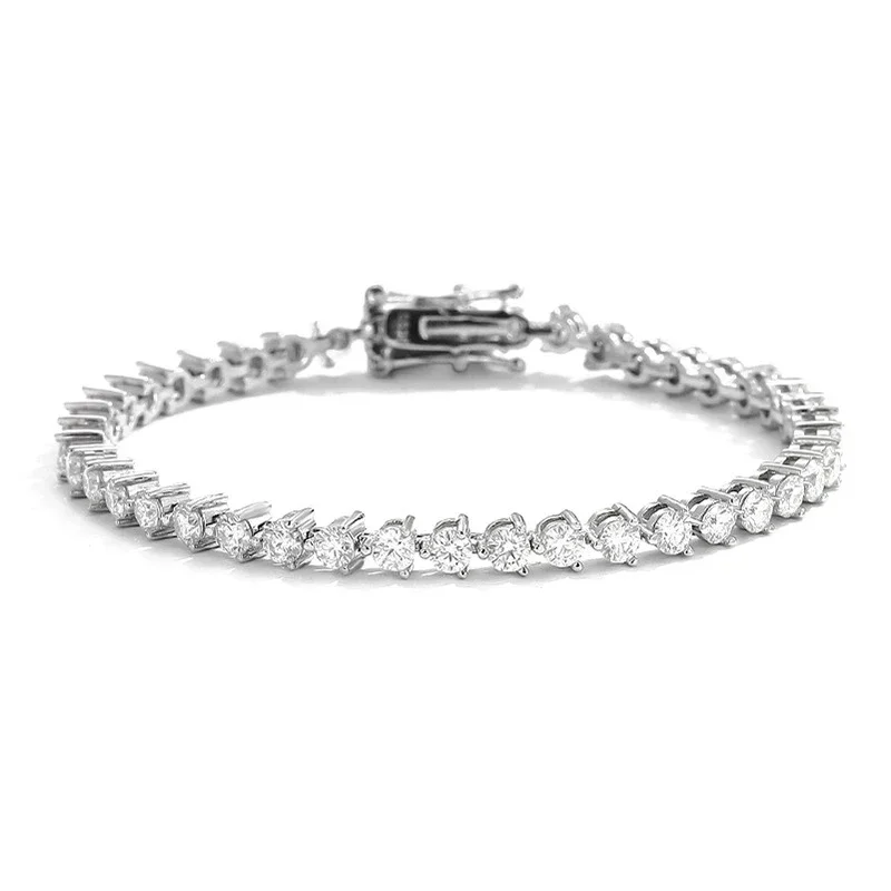 NeeTim 3mm Moissanite Tennis Bracelet for Women 3 Claws Full Diamond S925 Sterling Silver with GRA Plated White Gold Bracelets