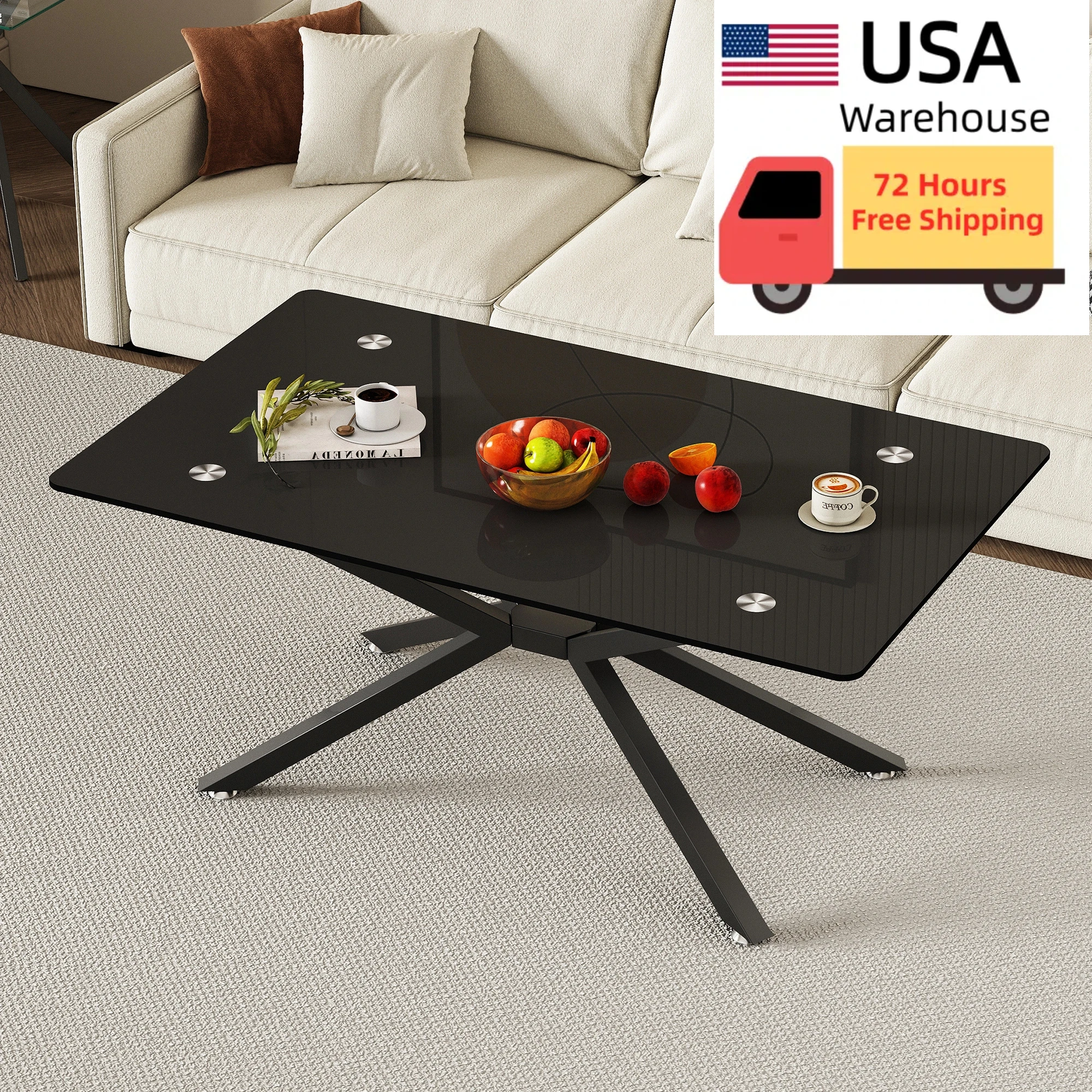 Rectangle Black Coffee Table Stylish Design Center Table Tempered Glass Table for Living Room Furniture Free Shipping's Items