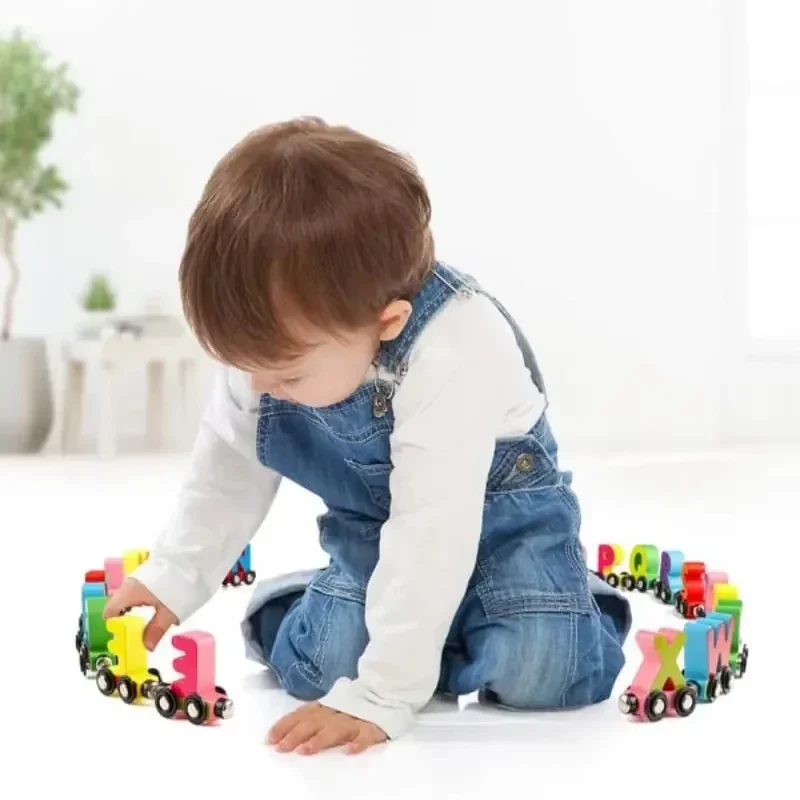 Preschool Education Wooden Train Toy Children's Education Magnetic Block Train Funny Numbers Wooden Sliding Little Train